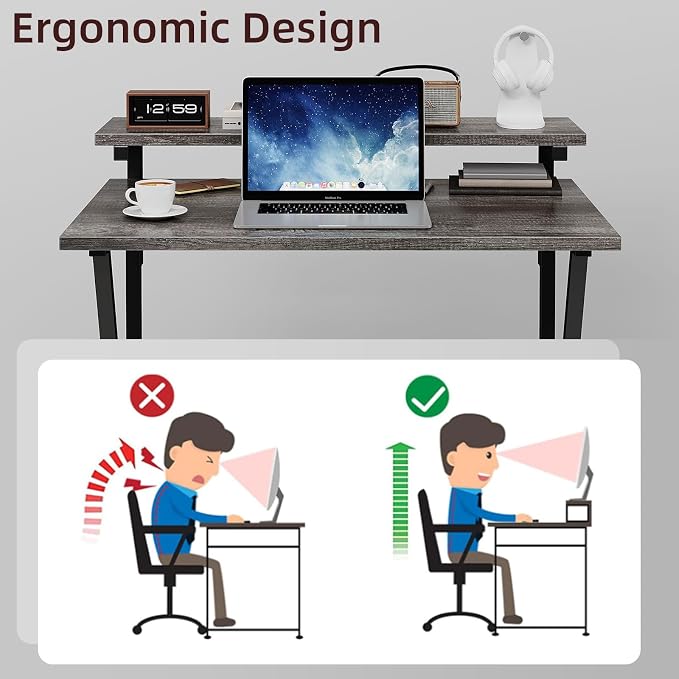 COTUBLR Small Desk, Small Computer Desk for Small Spaces, 27.5 Inch Computer Desk with Adjustable Monitor Stand, Compact Desk with Storage, Tiny Desk Study Desk for Bedroom Home Office, Grey - Image 6