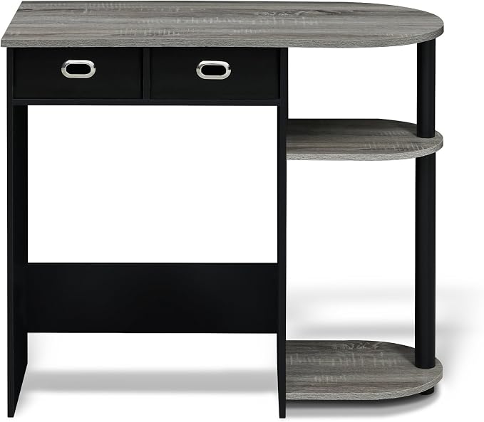Furinno Go Green 32-Inch Brown Computer Desk, Office Desk with 2 Side Shelves and Storage Bins, Rectangular Home Office Desk, Gaming Desk for Home Office, Bedroom, Study Room, Grey Oak - Image 6