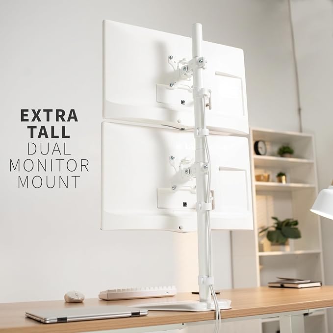 VIVO Dual Monitor Desk Stand Free-Standing LCD Mount, Holds in Stacked Vertical Position 2 Ultrawide Screens up to 34 inches, White, STAND-V002LW - Image 7
