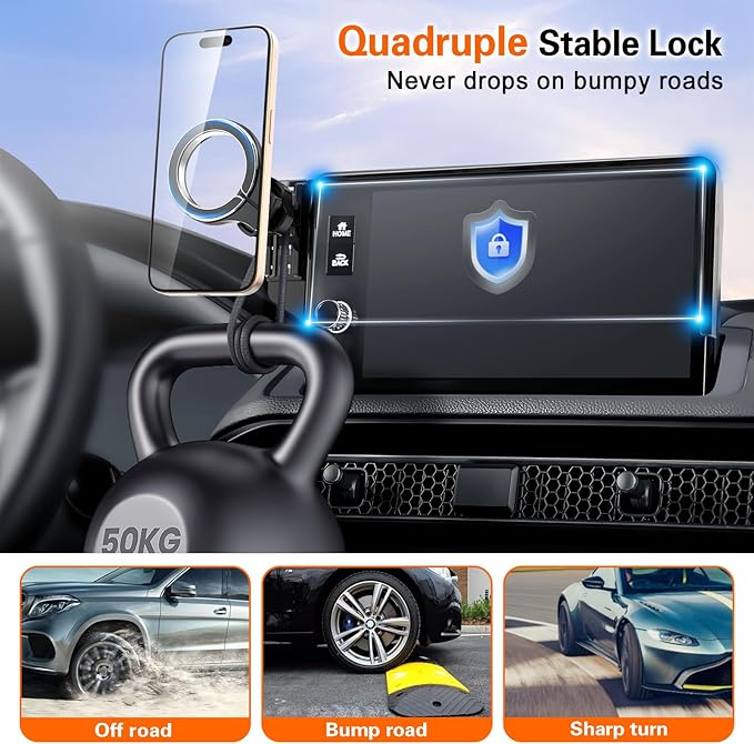 pop-tech Car Phone Holder for Honda CR-V HR-V 2023 2024 2025 2026: for MagSafe Magnetic Cell Phone Mount for HRV CRV Accessories 7/9 inch Screen - Touchscreen Cradles Strong Magnets for iPhone Samsung - Image 6