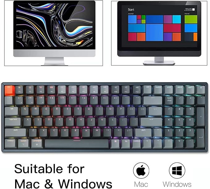 Keychron K4 Wireless Bluetooth/USB Wired Gaming Mechanical Keyboard, Compact 100 Keys 96% Layout RGB LED Backlit Gateron G Pro Red Switch N-Key Rollover, Aluminum Frame for Mac Windows, Version 2 - Image 6