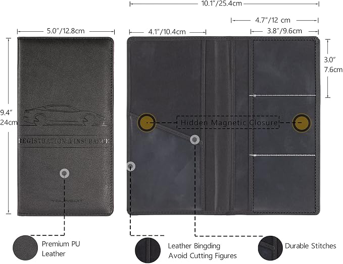 TOURSUIT Car Registration & Insurance Card Holder, Black | Vehicle License Document Organizer, Glove Box Compartment, Interior Car Accessories, For Women Men - Image 4
