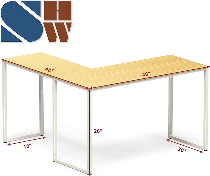 SHW Mission 48 x 48 L-Shape Home Office Computer Desk, Oak | Reversible Desktop Design - Image 3