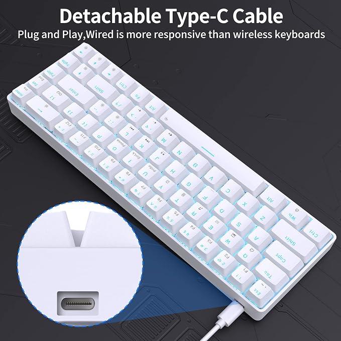 DIERYA T68SE 60% Gaming Mechanical Keyboard,Ultra Compact Mini 68 Key with Brown Switch Wired Keyboard,Anti-Ghosting Keys, for Windows Laptops and PC Gamers,White - Image 6