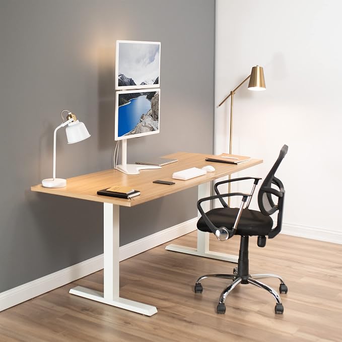 VIVO Dual Monitor Desk Stand Free-Standing LCD Mount, Holds in Stacked Vertical Position 2 Ultrawide Screens up to 34 inches, White, STAND-V002LW - Image 8