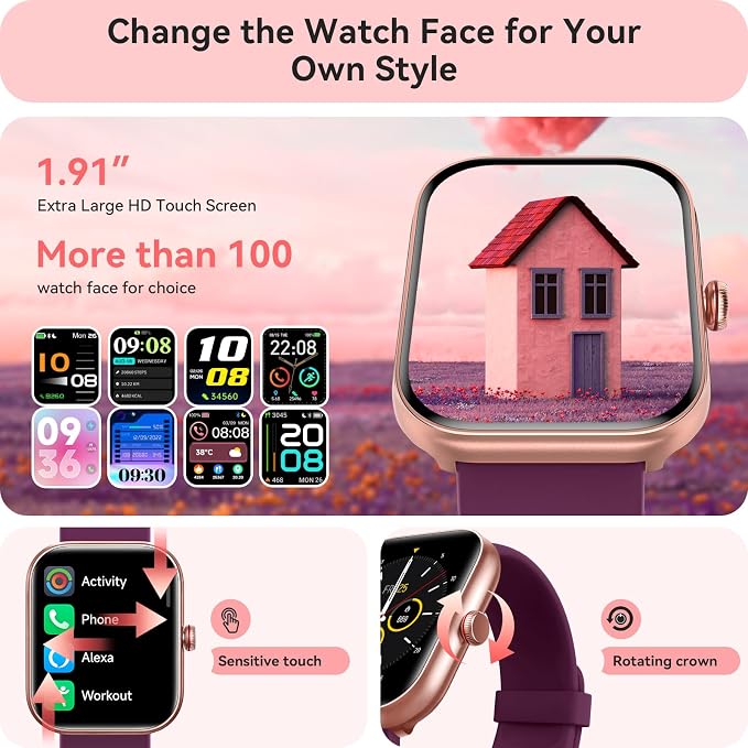 Smart Watch for Women Men, Smartwatch for iPhone & Android Bluetooth (Answer/Call) Built-in Alexa, 1.91" HD Fitness Tracker with 105+ Sport Modes, IP68 Waterproof, Sleep/Heart Rate/SpO2/Stress Monitor - Image 6