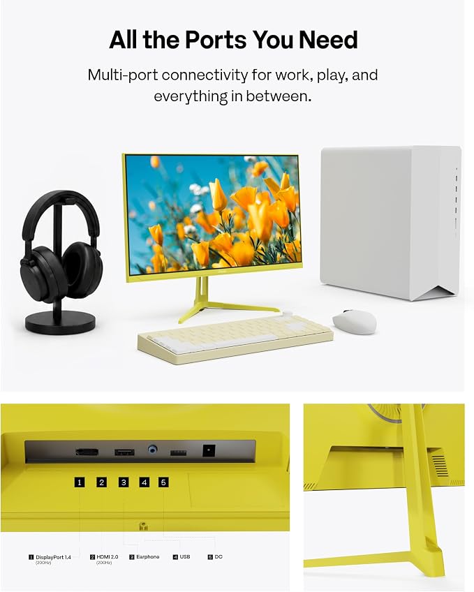 Pixio PX248 Wave Yellow 24 inch 200Hz Refresh Rate FHD 1080p Resolution Fast IPS Panel 1ms GTG Response Time Built-in Speakers Gaming Monitor with Adaptive Sync - Image 5