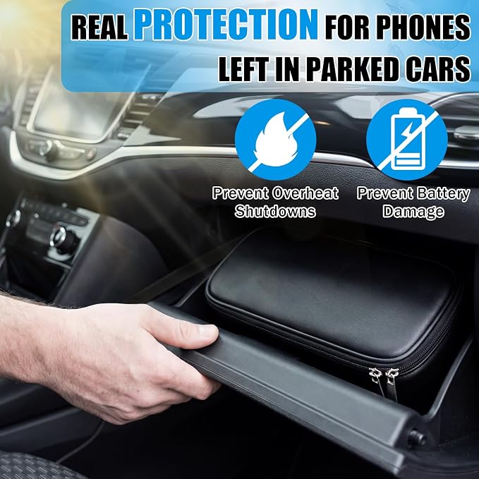 Phone Cooler Bag for Beach, Portable Phone Cooling Pouch with 2 Reusable Ice Packs, Keeps Cool in Extreme Heat for Car Pool Hiking, Extends Battery Life, Fits All Smartphones(Black,PU) - Image 7