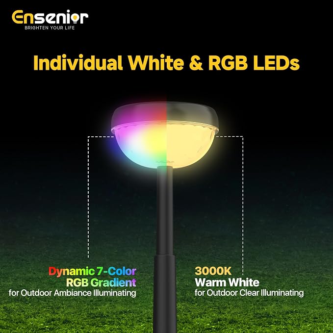 Ensenior Solar Pathway Lights IP65 Waterproof, RGB Color Changing & 3000K Warm White, 8-16Hr Runtime, Flower Pattern Garden Lights for Walkway Porch Yard - 10 Pack - Image 2