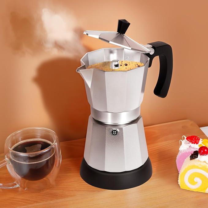 Electric Moka Pot, 3 or 6 Cup Espresso Coffee Maker, Silver | Food-grade aluminum, dose reduction plate, boil-dry protection, auto-stop, detachable base, for Cuban and Italian coffee - Image 6