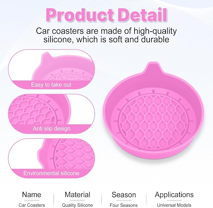 SINGARO Car Cup Holder Coaster, Silicone Cup Holder Insert, Universal Non-Slip Cup Holders, Car Accessories Interior for Women and Man 4 Pack Pink - Image 4