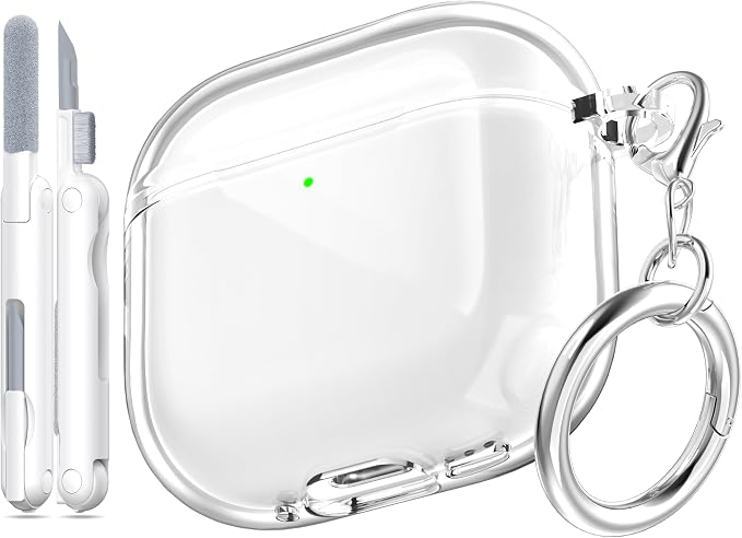for AirPods 4th Generation Case Cover 2024, Military-Grade Shockproof, Soft TPU Highly Transparent Anti-Yellowing for AirPods 4 Case with Cleaning Kit & Cute Round Buckle, Clear White by MHYALUDO