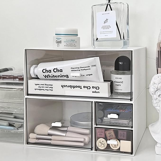 Desk Drawer Organizer, Stackable Storage Drawers, Plastic White Desk Organizers Great for Makeup Storage Bathroom Organization Accessories Etc - Large 1 Drawers (White) - Image 2