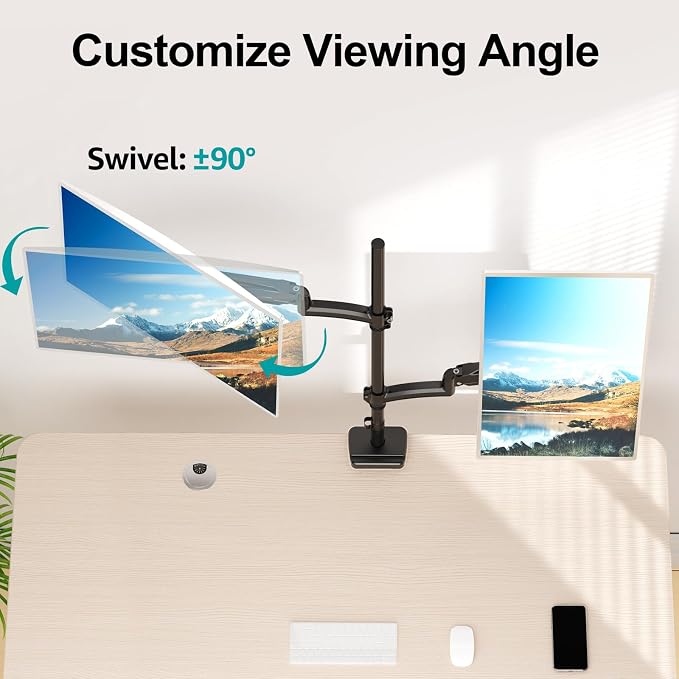 MOUNT PRO Vertical Dual Monitor Mount, Stacked Monitor Stand for 2 Computer Screens up to 32 inches, Full Motion Adjustable Tall Display Desk Mount, Each Arm Holds up to 17.6lbs, VESA Mount - Image 5