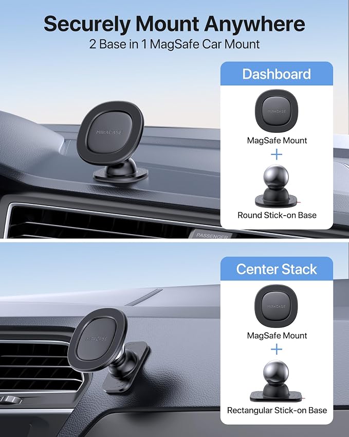Miracase for MagSafe Car Mount【Strong Magnets】 Magnetic Phone Holder for Dashboard，360 Adjustable Car Phone Holder, Compatible with Garmin GPS iPhone Android and All Smartphones, Black - Image 5