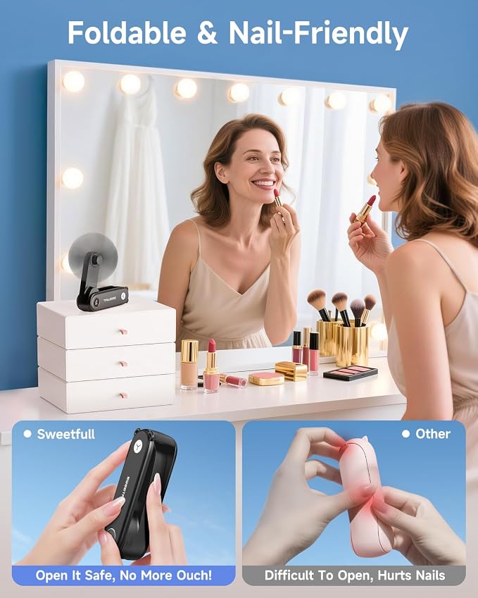 SWEETFULL Portable Handheld Mini Fan with LED Display, 3-in-1 Personal Foldable USB Rechargeable Hand Held Fan & Flashlight for Travel, Lash Eyelash, Cute Small Pocket for Women, Girls - Image 6