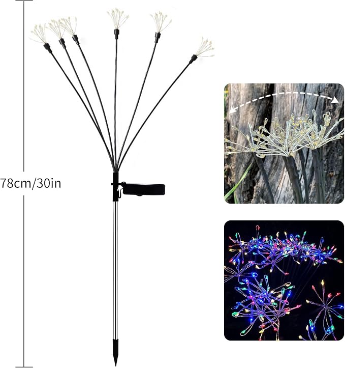 JJGoo Solar Garden Lights, New Upgraded 2 Pack Solar Swaying Starburst Light, Waterproof Fireworks Outdoor Lights, Yard Patio Pathway Decoration, Colorful - Image 2