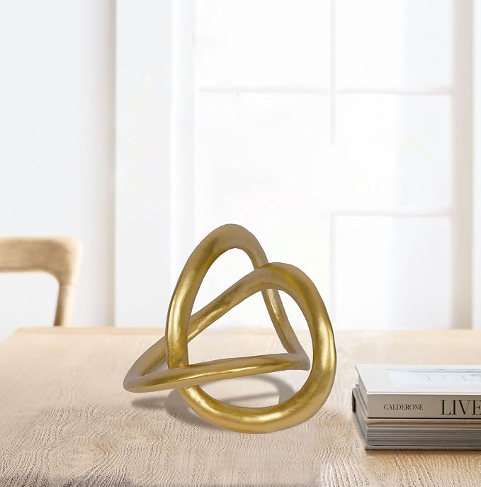 Modern Geometric Round Sculpture Gold Knot Statue Decor Tabletop Sculpture and Figurines Round Decorative Ornaments Knick Knacks Home Decor for Shelves Coffee Table Bookshelf Decoration Gifts - Image 2