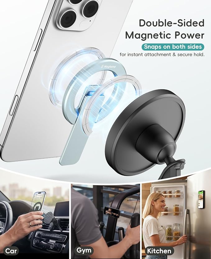 Double-Sided Magnetic Phone Stand Grip, Strong Magnetic Kickstand Desk Holder for Mag&Safe and Smartphone, Foldable Adjustable Design, Blue - Image 2