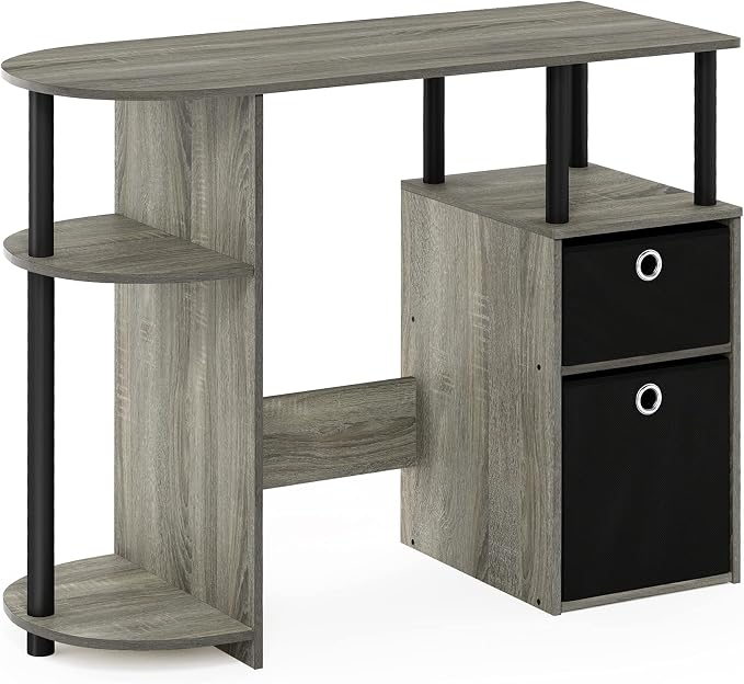 Furinno JAYA Desk, 38.4" Wide Gaming Desk with Bin Drawers, Computer Desk with Side Shelf, Office Desk for Study, Home Office, Bedroom, Dorm, Study Room, French Oak - Image 5