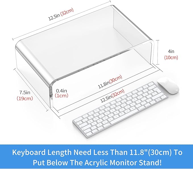 Acrylic Monitor Stand Riser Clear Laptop Stand Riser L12.5 xW7.5 xH4 | Computer & Laptop Stand for Desk, Compatible with All Notebooks and Monitor, Decoration for Office & Home Transparent - Image 2