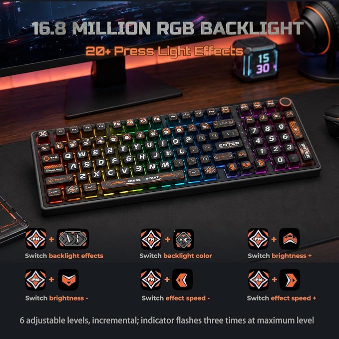 RK ROYAL KLUDGE R98 Pro Wired Mechanical Keyboard, RGB PC Gaming Keyboard with Number Pad and Volume Knob, dye Sublimation DSA Profile Pudding Keycaps, for Win/Mac, Hot Swappable Linear Cream Switch - Image 7