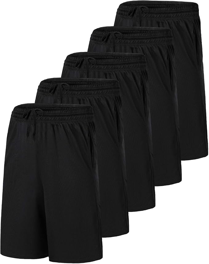 5 Pack Men's Mesh Shorts Athletic Basketball Sports Gym Workout Pockets | Cooling Moisture-Wicking, 9", Long, Quick-Dry, Breathable, Elastic Drawstring Waistband. Running, Exercise, Soccer, Training. - Image 4