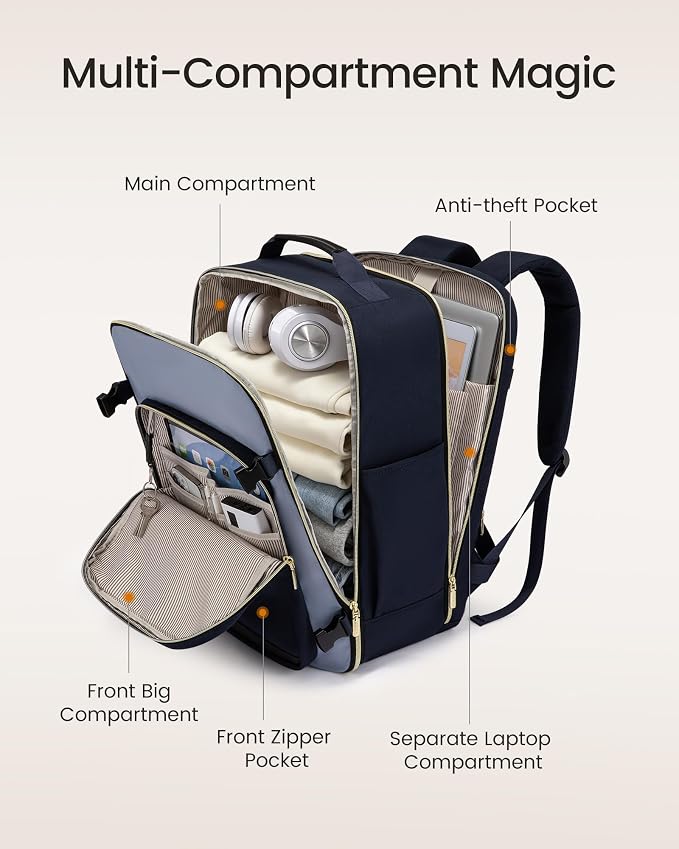 LOVEVOOK 56L Travel Backpack for Women & Men, Airline Approved Carry On Luggage with 3 Packing Cubes, TSA Overnight Bags, Waterproof Personal Item Bag, Weekender Essentials Backpacks fits 17" Laptop - Image 3