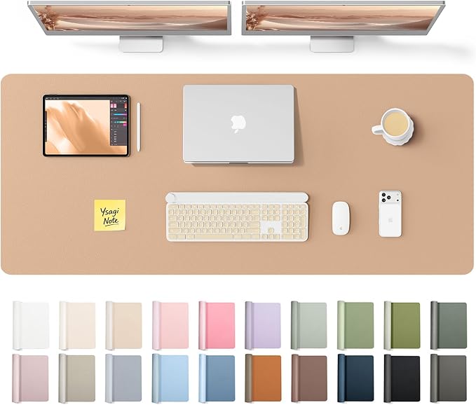 YSAGi Leather Desk Pad Protector, Office Desk Mat, Large Mouse Pad, Non-Slip PU Leather Desk Blotter, Laptop Desk Pad, Waterproof Desk Writing Pad for Office and Home (Latte,55" x 17.2") by YSAGi