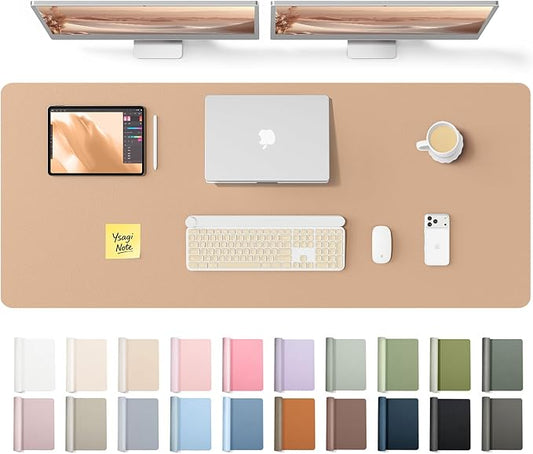 YSAGi Leather Desk Pad Protector, Office Desk Mat, Large Mouse Pad, Non-Slip PU Leather Desk Blotter, Laptop Desk Pad, Waterproof Desk Writing Pad for Office and Home (Latte,55" x 17.2") by YSAGi