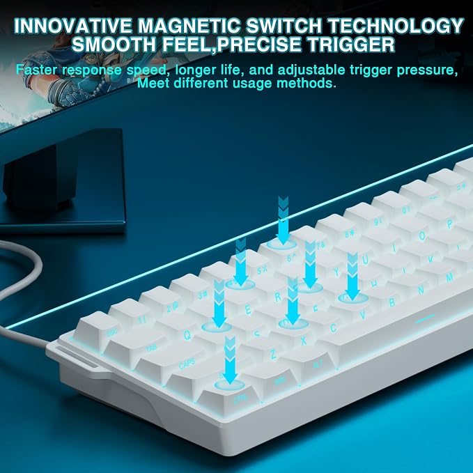 Aula WIN60 HE - 60% Mechanical Gaming Keyboard Wired, Hall Effect Magnetic Switch Hot Swappable, Adjustable Actuation RT Mode, 8000 Hz Polling Rate, RGB Keyboard 60 Percent Compact Design for PC - Image 4