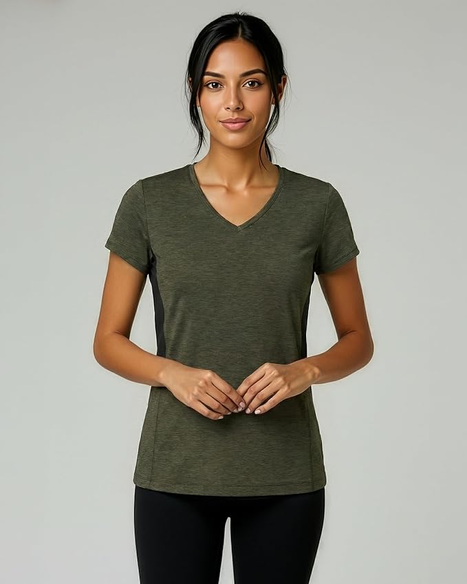 5 Pack Women's Dry Fit V Neck Workout Tops T Shirts Athletic Gym Yoga Tees | Available In Plus Size, Cooling Moisture-Wicking, Short Sleeve, Quick-Dry, Fitness, Stretch, Exercise, Running, Hiking - Image 2