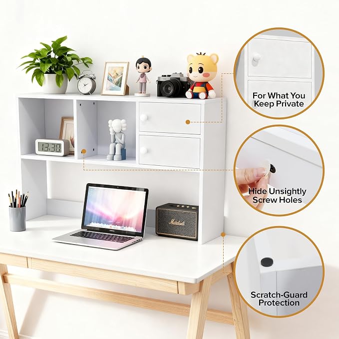 YGYQZ Desk Hutch with 4 Shelves for Computer Desk, White | 4 Storage Shelves, Spacious Desk Organization, Stable Construction, Space-Saving Design, Ideal for Office, Study & Dorm - Image 5