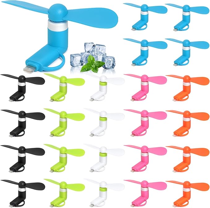 24 Pack Handheld Mini Fan Bulk, 2-in-1 Portable Mini Cell Phone Fan Compatible for iPhone, iPad, Samsung, Android Smartphone, Tablet - Colorful and Powerful Cell Phone Summer Accessories by Aeergured