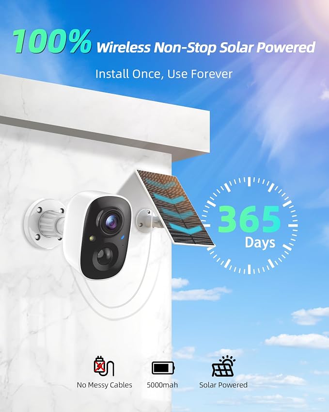 MaxiViz Solar Camera Outdoor Wireless, 2.4G Wi-Fi Security Camera with AI Motion Detection, Cameras for Home Security, 2K Color Night Vision, 2-Way Talk, IP66 Weatherproof, Cloud/SD Storage, 2 Packs - Image 2