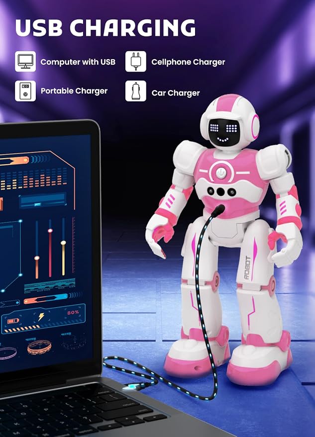 Robot Toys for Kids,Programmable Remote Control Smart Walking Dancing Robot Toy with Gesture & Sensing for Age 4 5 6 7 8 9 10 Year Old Boys Girls for Birthday Present,Pink - Image 4