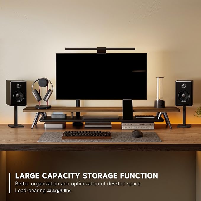 Fenge Dual Monitor Stand, Monitor Stands Riser for 2 monitors, 47.2 Inch Wood Desk Shelf with Storage Organizer and Cable Management for Office Desk Accessories - Image 2