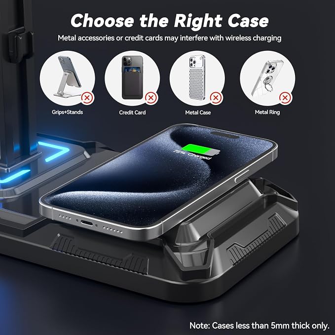 KDD Headphone & Controller Stand with Wireless Charging - Rotatable Headset Stand with 9 Light Modes - Controller Holder with 2 USB and Type C Ports - for Gamers Desktop Accessories - Image 3