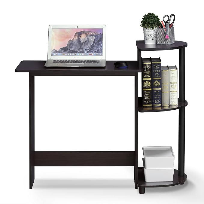 Furinno Compact 29-Inch Brown Computer Desk, Office Desk with 3 Side Shelves, Rectangular Home Office Desk, Gaming Desk for Home Office, Bedroom, Study Room, Dark Mocha - Image 4