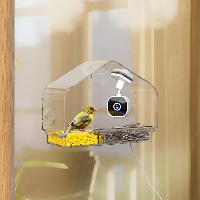 Smart Window Bird Feeder Camera with AI, Modern Design for Panoramic Views, 2K HD Live Feed, USB Powered & Secure Suction Mount - The Ultimate Tech Gift (Clear) - Image 2