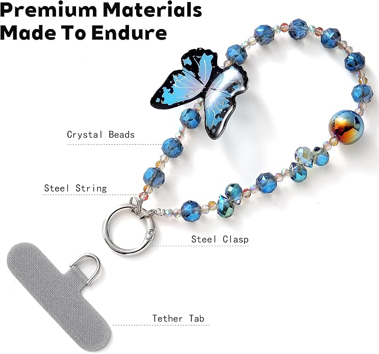Phone Charm with Beaded Crystals, Anti-Theft Phone Strap, Hands-Free & Detachable Cellphone Lanyard, Cellphone Chain Wristlet with Tether Tab - Image 3