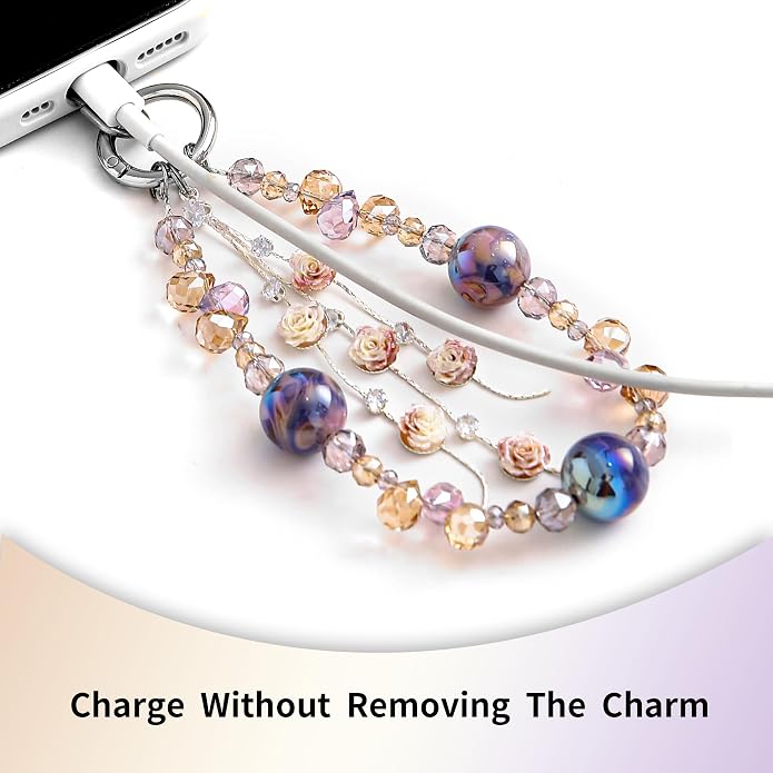 Phone Charm with Beaded Crystals, Anti-Theft Phone Strap, Hands-Free & Detachable Cellphone Lanyard, Cellphone Chain Wristlet with Tether Tab - Image 5