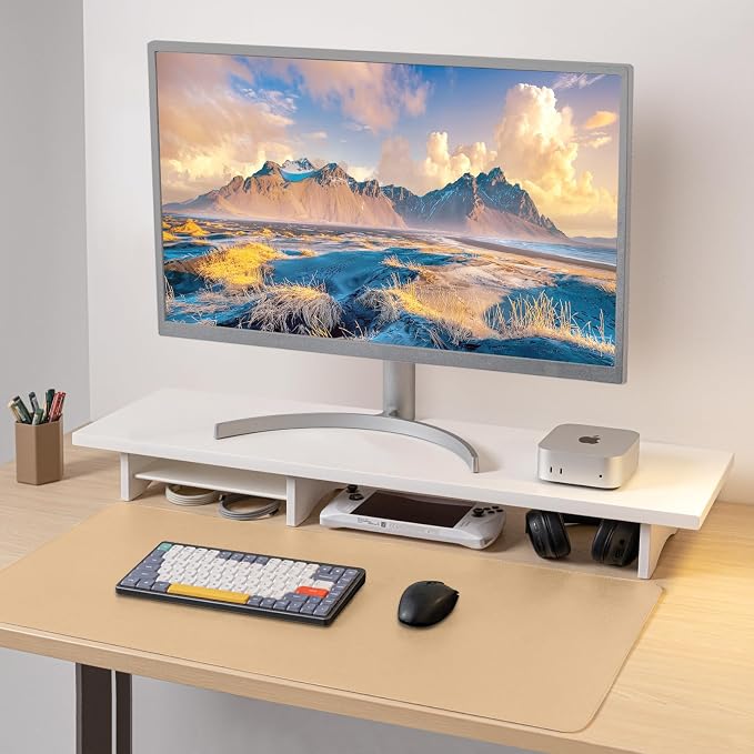 Bamboo Dual Monitor Stand Riser White, 2-Tier Desk Monitor Riser for 2 Monitors, Supports for PC Computer Monitor, Printer, Heavy TV Riser up to 300 lbs, White - Image 7