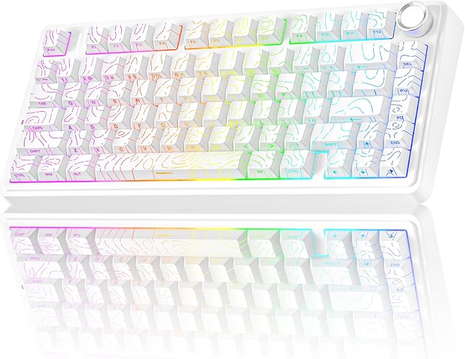 AULA F75 Pro Wireless Mechanical Keyboard with Knob,75% Hot Swappable Custom Gaming Keyboards,RGB Backlit,Pre-lubed Switches,Side Printed PBT Keycaps Creamy Sounding Computer Keyboard, Line White by AULA