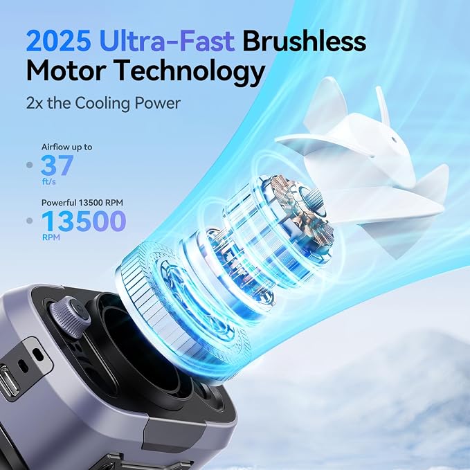 KIMMOO 5 in 1 Portable Waist Fan, 100 Speeds Powerful 13500RPM, Hands-Free Neck Fan with up to 24H Cooling, Rechargeable Personal Wearable Belt Body Shirt Fan for Camping Outdoor Jobsite, Grey - Image 2