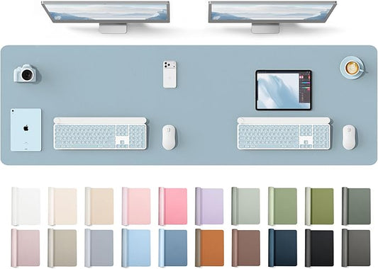 YSAGi Leather Desk Protector, Office Mat, Large Mouse Mat, Non-Slip PU Leather Blotter, Laptop Desk Mat, Waterproof Writing Pad for Office and Home(Ice Blue, 63" x 17.2") by YSAGi