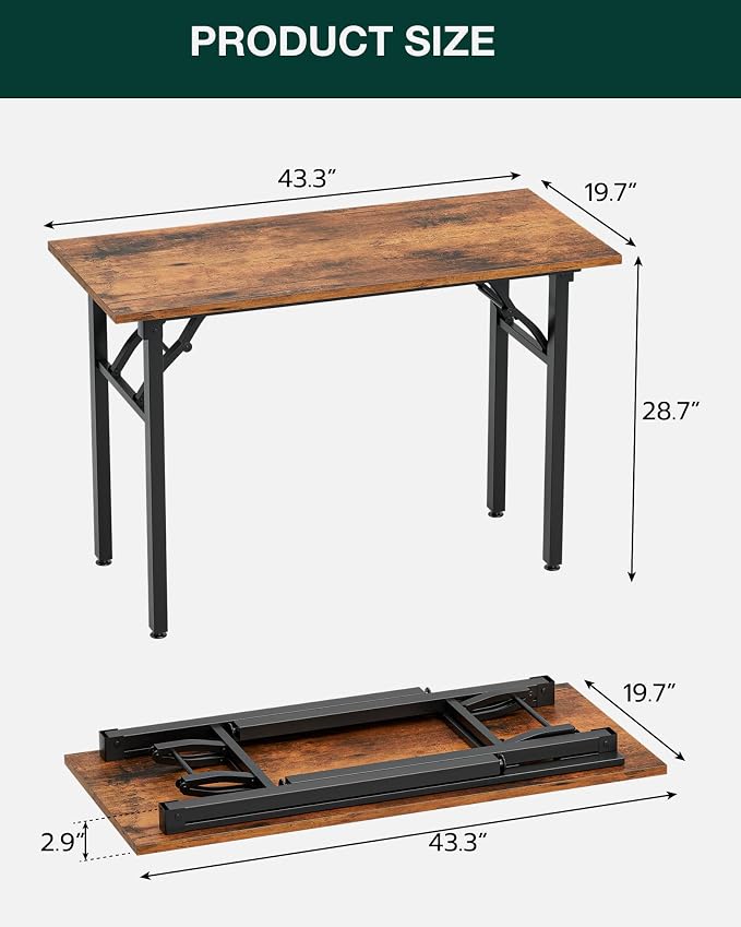 Frylr Small Folding Computer Desk – Portable 43.3 Inch Foldable Laptop Table, Collapsible and Compact for Easy and Fast Setup, Lightweight for Small Spaces, Home Craft and Study Use, Rustic Brown - Image 2