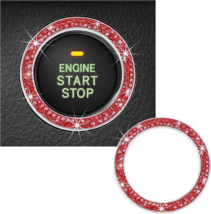 Kewucn Bling Crystal Double Rhinestone Car Engine Start Decoration Ring, Sparkling Push Start Button Sticker, Key Ignition & Knob Ring Decoration, Bling Car Interior Accessory(Red) by Kewucn
