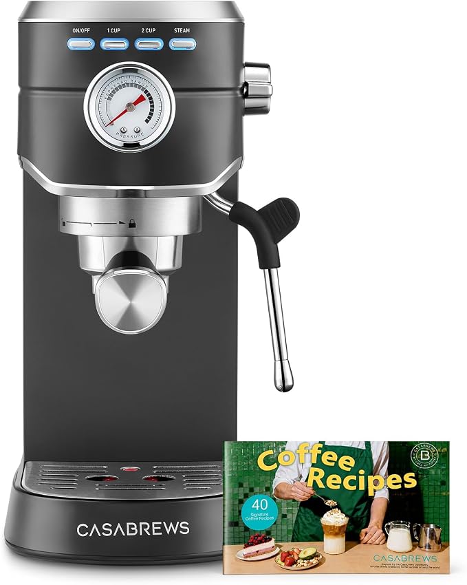 CASABREWS CM5418 Espresso Machine, Espresso Coffee Maker with Steam Wand | Stainless Steel, 20-Bar Pump, Built-in Pressure Gauge, Powerful Steam Wand for Cappuccino Latte for Home, 34oz Water Tank by CASABREWS