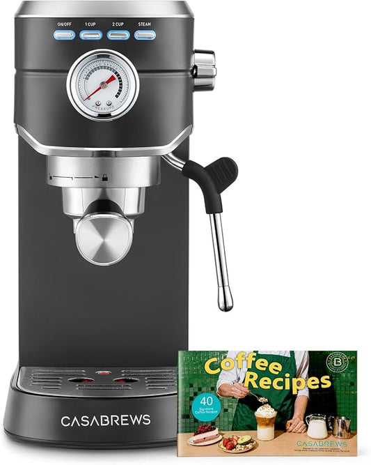 CASABREWS CM5418 Espresso Machine, Espresso Coffee Maker with Steam Wand | Stainless Steel, 20-Bar Pump, Built-in Pressure Gauge, Powerful Steam Wand for Cappuccino Latte for Home, 34oz Water Tank by CASABREWS
